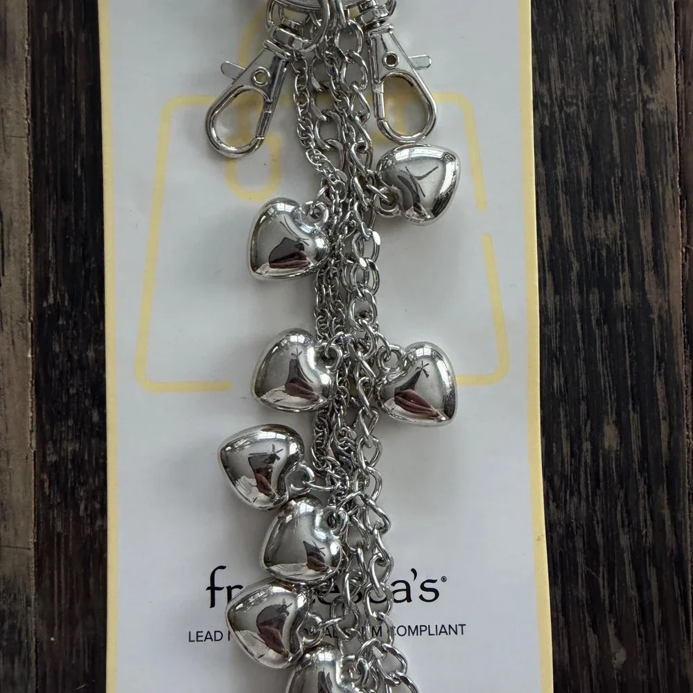 Francescas Silver Puffy Heart Multi Chain Bag Charm Keychain‎ New
